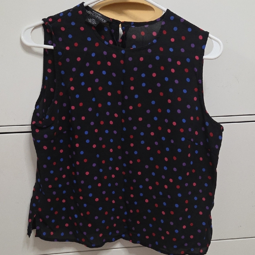 Concepts Size 12 Black Dress with Polka Dots 100 % Silk Petites[1286]